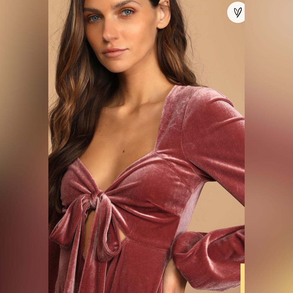 Lulus - Upgraded Style Mauve Velvet Long Sleeve Tie-Front Bodysuit - Picture 2 of 15